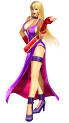 Rule 34 | 1girl, bare shoulders, belt, blonde hair, blue eyes, bracelet, breasts, bridal garter, choker, cleavage, collar, curvy, dress, elbow gloves, fatal fury, fingerless gloves, garou: mark of the wolves, gloves, green eyes, high heels, highres, jenet behrn, jewelry, kof: maximum impact, large breasts, legband, legs, long hair, long legs, maximum impact ii, nail polish, no bra, official art, official wallpaper, panties, shoes, skirt, snk, solo, the king of fighters, thigh strap, thighs, underwear, wallpaper