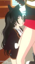 Rule 34 | 1boy, 1girl, 3d, animated, beacon, black bow, black hair, blake belladonna, bow, clothed sex, fellatio, hair bow, hand on another&#039;s head, head out of frame, hetero, highres, horizontalslope, indoors, interior, jaune arc, kneeling, long hair, makeup, oral, penis, rwby, sound, tagme, twitter username, uncensored, video, yellow eyes