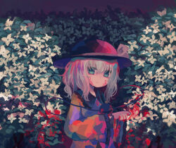 Rule 34 | 1girl, black hat, blood, blood on clothes, blood on hands, bloody knife, blouse, bow, bush, buttons, closed mouth, diamond button, eyeball, flower, frilled shirt collar, frilled sleeves, frills, green eyes, hat, hat bow, hat ribbon, holding, holding knife, knife, komeiji koishi, light frown, light green hair, long sleeves, looking to the side, medium hair, puroshimin, ribbon, shirt, solo, third eye, touhou, upper body, wavy hair, wide sleeves, yellow bow, yellow ribbon, yellow shirt