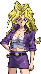 Rule 34 | 1girl, belly, blonde hair, breasts, cleavage, highres, kujaku mai, navel, official art, purple eyes, yu-gi-oh!, yu-gi-oh! duel monsters