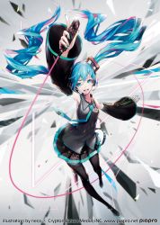 Rule 34 | 1girl, aqua eyes, aqua hair, artist name, copyright name, detached sleeves, hatsune miku, headset, highres, long hair, necktie, neco, official art, open mouth, solo, thighhighs, twintails, very long hair, vocaloid