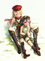 Rule 34 | 2girls, :d, ak-47, ak-47 (girls&#039; frontline), animal, ankle boots, assault rifle, bare shoulders, belt, beret, black footwear, black hair, black legwear, blonde hair, boots, brown eyes, brown footwear, bug, bullet, butterfly, cartridge, cleavage cutout, clothing cutout, closed eyes, girls&#039; frontline, gloves, goggles, goggles on head, grass, grin, gun, hammer and sickle, hat, highres, insect, kalashnikov rifle, knee boots, long hair, low twintails, military, mouth hold, multiple girls, open mouth, paint musume, plant, rifle, scarf, shorts, single glove, single thighhigh, smile, tattoo, thighhighs, torn clothes, twintails, type 56-1 (girls&#039; frontline), very long hair, weapon, white gloves