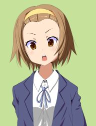 Rule 34 | 00s, 1girl, bad id, bad pixiv id, brown eyes, brown hair, face, forehead, hairband, k-on!, school uniform, short hair, simple background, solo, tainaka ritsu, take (office-t)