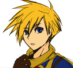 Rule 34 | 1boy, blonde hair, blue eyes, golden sun, isaac (golden sun), konpei, lowres, male focus, simple background, solo, upper body, white background