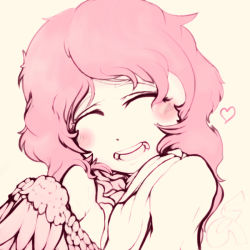 Rule 34 | 1girl, :d, blush, crowanon, crowgirl, drawfag, closed eyes, facing viewer, harpy, heart, messy hair, monster girl, open mouth, original, pink hair, smile, solo, winged arms, wings