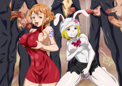 Rule 34 | 2girls, 6+boys, breasts, carrot (one piece), large breasts, multiple boys, multiple girls, multiple penises, nami (one piece), one piece, penis, takebuchi, uncensored