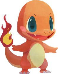 Rule 34 | artist request, blue eyes, blush, blush stickers, charmander, creatures (company), fangs, fire, flame-tipped tail, full body, game freak, gen 1 pokemon, happy, nintendo, no humans, official art, open mouth, pokemon, pokemon (creature), pokemon cafe remix, simple background, smile, solo, standing, transparent background