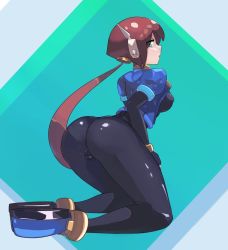 Rule 34 | aile (mega man zx), ass, breasts, brown hair, cleft of venus, green eyes, highres, large breasts, mega man (series), mega man zx, mega man zx advent, ponytail, pussy, tagme