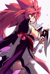 Rule 34 | 1girl, absurdres, amputee, baiken, big hair, black jacket, black kimono, breasts, eyepatch, facial tattoo, guilty gear, guilty gear strive, highres, jacket, jacket on shoulders, japanese clothes, katana, kimono, large breasts, long hair, long sleeves, looking at viewer, multicolored clothes, multicolored kimono, nem graphics, pink hair, ponytail, red eyes, samurai, sword, tattoo, weapon, white kimono