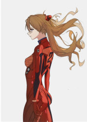 Rule 34 | 1girl, absurdres, artist request, ass, blue eyes, bodysuit, breasts, brown hair, cowboy shot, curvy, evangelion: 3.0 you can (not) redo, expressionless, floating hair, hair between eyes, highres, impossible bodysuit, impossible clothes, long hair, looking to the side, neon genesis evangelion, pilot suit, plugsuit, rebuild of evangelion, red bodysuit, shiny clothes, simple background, solo, souryuu asuka langley, standing, two side up, very long hair, wide hips