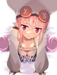 Rule 34 | 1girl, absurdres, animal print, blush, breasts, closed mouth, collarbone, cow print, fate/grand order, fate (series), fingerless gloves, flat chest, gloves, habetrot (fate), hat, highres, hood, hoodie, kawa mura, lactation, lactation through clothes, looking at viewer, open clothes, pink eyes, pink hair, pointy ears, solo, sweat, tagme, thighhighs, wavy mouth, zettai ryouiki