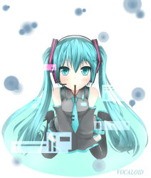 Rule 34 | 1girl, absurdres, aqua eyes, aqua hair, blush, detached sleeves, female focus, food, from above, full body, hatsune miku, highres, kd, long hair, necktie, pocky, sitting, skirt, solo, thighhighs, twintails, very long hair, vocaloid, white background, zettai ryouiki