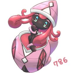 Rule 34 | black skin, blue eyes, colored skin, commentary request, creatures (company), game freak, gen 7 pokemon, legendary pokemon, looking at viewer, nintendo, okiza yuuri, pink eyes, pokemon, pokemon (creature), red hair, simple background, tapu lele, two-tone eyes, white background