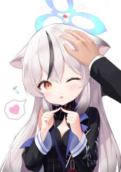 Rule 34 | animal ears, black dress, breasts, cat ears, cat girl, child, dress, heart, highres, pet, small breasts, white hair