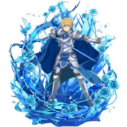 Rule 34 | 1boy, armor, armored boots, black pants, blonde hair, blue eyes, blue flower, blue rose, blue rose sword, boots, eugeo, faulds, flower, full body, gauntlets, hair between eyes, highres, holding, holding sword, holding weapon, looking at viewer, male focus, official art, pants, plant, rose, shoulder armor, solo, pauldrons, sword, sword art online, sword art online: alicization, transparent background, vines, weapon