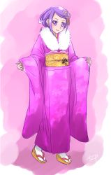 Rule 34 | 1girl, chocokin, dokidoki! precure, japanese clothes, kenzaki makoto, kimono, precure, purple eyes, purple hair, solo, twitter
