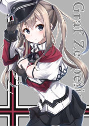 Rule 34 | 10s, 1girl, blonde hair, blue eyes, breasts, capelet, female focus, gloves, graf zeppelin (kancolle), hat, kantai collection, large breasts, long hair, miniskirt, mitsuki yuu, pantyhose, peaked cap, skirt, solo, twintails, uniform