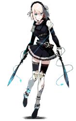 Rule 34 | 1girl, belt, black thighhighs, blue eyes, breasts, choker, dress, dual wielding, full body, gloves, hairband, highres, holding, holding sword, holding weapon, kayahara, looking at viewer, original, pink hair, simple background, solo, sword, thighhighs, weapon, white background, white gloves