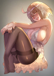 Rule 34 | 1girl, ahoge, ass, bad id, bad pixiv id, barefoot, black pantyhose, blonde hair, blush, breasts, club3, covered erect nipples, fate/grand order, fate (series), full body, gradient background, highres, jeanne d&#039;arc (fate), jeanne d&#039;arc alter (avenger) (fate), jeanne d&#039;arc alter (fate), large breasts, nipples, open mouth, panties, pantyhose, plantar flexion, short hair, smile, solo, underwear, yellow eyes