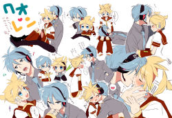 Rule 34 | 2boys, ahoge, angry, banana, blonde hair, blue eyes, blue hair, blush, carrying, chibi, clothes, cosplay, eating, food, fruit, gender request, genderswap, hatsune mikuo, headphones, holding, hug, kagamine len, kiss, male focus, microphone, multiple boys, music, nail polish, necktie, nervous, pants, shorts, shy, singing, sleeping, spring onion, teeth, tongue, translation request, vocaloid, yaoi
