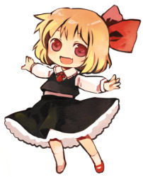 Rule 34 | 1girl, bad id, bad pixiv id, blonde hair, chaba (hortensia), embodiment of scarlet devil, female focus, full body, hair ribbon, lowres, red eyes, ribbon, rumia, short hair, simple background, solo, standing, touhou, white background