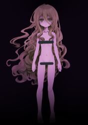 Rule 34 | 1girl, bar censor, black background, brown eyes, brown hair, censored, commentary request, completely nude, expressionless, flat chest, full body, hair between eyes, highres, long hair, looking at viewer, navel, nomura kitan, nude, original, simple background, solo, very long hair, wavy hair