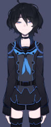Rule 34 | 1boy, absurdres, ahoge, arms at sides, belt, black collar, black hair, black jacket, black sailor collar, black shorts, black thighhighs, blue eyes, buckle, buttons, closed mouth, collar, collarbone, commentary request, cowboy shot, double-breasted, hair between eyes, half-closed eyes, highres, indie virtual youtuber, jacket, kushizaki (vtuber), long sleeves, looking at viewer, male focus, neckerchief, purple background, sailor collar, short hair, shorts, simple background, smile, solo, st (youx1119), standing, thighhighs, virtual youtuber