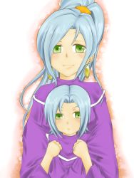Rule 34 | 1990s (style), 1boy, 1girl, blue hair, brother and sister, chrono (series), chrono trigger, earrings, fine (pixiv1294462), green eyes, janus zeal, jewelry, long hair, ponytail, robe, schala zeal, siblings