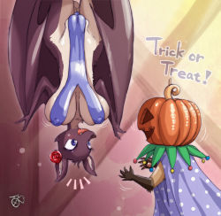 Rule 34 | artist request, bat (animal), blue eyes, furry, hair flower, halloween, pumpkin