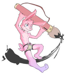 Rule 34 | 1boy, animal ears, blue eyes, bulge, calligraphy brush, furry, furry male, giant brush, highres, hybridstaar, ink, male focus, paint, paintbrush, solo, tail, underwear