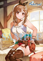 Rule 34 | 1girl, atelier (series), atelier ryza, atelier ryza 1, breasts, brown eyes, brown hair, cleavage, gloves, hair ornament, hairclip, hat, image sample, jewelry, large breasts, looking at viewer, necklace, official art, red shorts, reisalin stout, sample watermark, short hair, shorts, smile, solo, thighhighs, thighs, toridamono, watermark