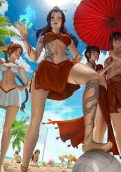 Rule 34 | 3boys, 5girls, aang, anklet, arm tattoo, avatar: the last airbender, avatar legends, azula, bald, ball, beach, bikini, blue fire, braid, braided ponytail, breasts, brown hair, burn scar, cloud, cloudy sky, commentary, defeat, dragon tattoo, element bending, english commentary, fire, from below, hair bun, hand on another&#039;s chest, highres, jewelry, katara, leg tattoo, looking at viewer, looking down, mai (avatar), medium breasts, multiple boys, multiple girls, oil-paper umbrella, outdoors, palm tree, pyrokinesis, sand, scar, single hair bun, sky, smile, sokka, swimsuit, tattoo, toph bei fong, topless male, tree, ty lee, umbrella, volleyball, volleyball (object), volleyball net, zarory, zuko