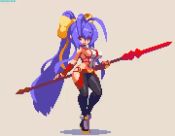 Rule 34 | 1girl, animated, antenna hair, blazblue, blazblue: central fiction, blazblue variable heart, breasts, fingerless gloves, genderswap, genderswap (mtf), gloves, hip vent, holding, holding weapon, long hair, mai natsume, pixel art, ponytail, sakuemon, sideboob, solo, tagme, very long hair, weapon, video