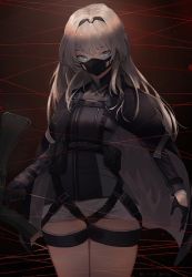Rule 34 | 1girl, ammunition, ammunition belt, an-94, an-94 (girls&#039; frontline), assault rifle, bad id, bad pixiv id, black gloves, blonde hair, blue eyes, cape, cowboy shot, dark, dated, gas mask, girls&#039; frontline, gloves, gun, hair between eyes, hair intakes, hair ornament, holding, holding weapon, jacket, laser, long hair, looking at viewer, mask, masked, mouth mask, rifle, seul11012, short shorts, shorts, simple background, solo, standing, tagme, thigh strap, thighs, weapon