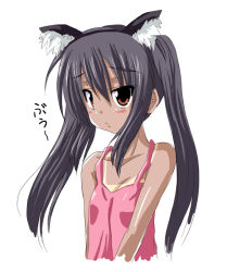 Rule 34 | 00s, 1girl, animal ears, bad id, bad pixiv id, black hair, brown eyes, casual, cat ears, k-on!, long hair, mister (black and white), nakano azusa, one-piece tan, solo, tan, tanline, twintails