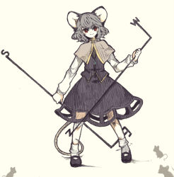 Rule 34 | 1girl, animal ears, capelet, female focus, full body, grey capelet, jewelry, mouse (animal), mouse ears, mouse tail, nazrin, necklace, shiina aya, shoes, simple background, socks, solo, standing, tail, touhou, white background