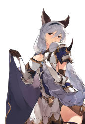 Rule 34 | 10s, 1girl, animal ears, armor, braid, breasts, brown eyes, cape, duoyuanjun, elbow gloves, erune, female focus, gauntlets, gloves, granblue fantasy, heles, highres, holding, holding own hair, large breasts, long hair, revision, silver hair, solo, thighhighs, very long hair, zettai ryouiki