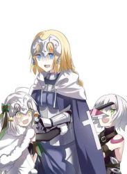 Rule 34 | 3girls, blonde hair, fate/grand order, fate (series), green eyes, jack the ripper (fate/apocrypha), jeanne d&#039;arc (fate), jeanne d&#039;arc (ruler) (fate), jeanne d&#039;arc alter santa lily (fate), knife, multiple girls, white hair