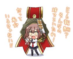 Rule 34 | 10s, 1girl, :d, anchor symbol, black skirt, black thighhighs, brown hair, commentary request, fang, hair ornament, hairclip, ikazuchi (kancolle), kadose ara, kantai collection, long sleeves, lowres, medal, open mouth, pleated skirt, school uniform, serafuku, short hair, simple background, skirt, smile, solo, thighhighs, translation request, white background