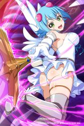 Rule 34 | 1girl, absurdres, angel wings, armor, artist request, ass, asymmetrical wings, blue hair, breasts, company connection, elbow gloves, floating, gloves, glowing, greaves, green eyes, hair bobbles, hair ornament, highres, looking at viewer, looking back, nanael (queen&#039;s blade), nanael (queen&#039;s blade unlimited), official art, panties, pantyshot, polka dot, polka dot panties, queen&#039;s blade, queen&#039;s blade unlimited, queen&#039;s blade white triangle, short hair, simple background, smile, solo, sword, thighs, underwear, weapon, white gloves, white wings, winged footwear, wings