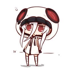 Rule 34 | 10s, 1girl, abyssal ship, boots, chibi, gloves, heavy cruiser princess, hood, hoodie, kantai collection, nuu (nu-nyu), open clothes, red eyes, short eyebrows, sidelocks, sleeveless, socks, solo, striped clothes, striped legwear, striped socks, white hair