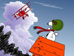 Rule 34 | aircraft, airplane, beagle, bullet hole, cloud, day, dog, dr.i, dukennn, flying, germany, military, no humans, peanuts (comic), red baron, scarf, sky, snoopy, world war i