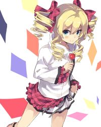 Rule 34 | 10s, 1girl, absurdres, blonde hair, blue eyes, blush, candy, dairenji suzuka, drill hair, food, frills, hair ornament, highres, lollipop, looking at viewer, normaland, ribbon, smile, solo, tokyo ravens
