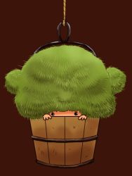 Rule 34 | . ., 1girl, alternate hairstyle, brown background, bucket, hiding, in bucket, in container, kisume, moss, onikobe rin, solo, touhou