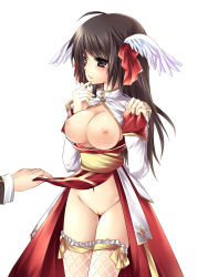 Rule 34 | 1girl, alternate color, arch bishop (ragnarok online), bad id, bad pixiv id, blush, breasts, clothes lift, dress, dress lift, fishnets, frilled thighhighs, frills, highres, large breasts, long hair, nipples, no panties, pussy, ragnarok online, simple background, solo focus, sorai shin&#039;ya, thigh gap, thighhighs, thighs, uncensored