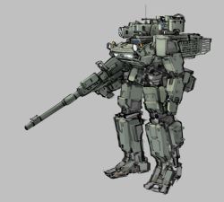 Rule 34 | clenched hand, commentary, english commentary, grey background, gun, highres, holding, holding gun, holding weapon, mecha, no humans, original, radio antenna, robot, science fiction, sketch, solo, weapon, xerbatt
