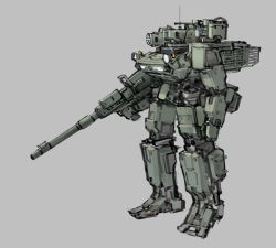 clenched_hand commentary english_commentary grey_background gun highres holding holding_gun holding_weapon mecha no_humans original radio_antenna robot science_fiction sketch solo weapon xerbatt