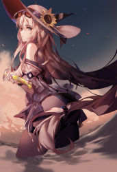 Rule 34 | 1girl, arknights, bare shoulders, commentary request, cowboy shot, cup, drinking glass, eyewear on head, grey eyes, highres, holding, holding cup, long hair, looking at viewer, official alternate costume, partial commentary, rabbit (tukenitian), silver hair, skadi (arknights), skadi (waverider) (arknights), solo, standing, sunglasses, thighs, very long hair, white headwear