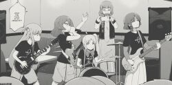 Rule 34 | 5girls, ahoge, amplifier, bocchi the rock!, braid, cellphone, closed mouth, cube hair ornament, drumsticks, electric guitar, english text, fang, gotoh hitori, guitar, hair ornament, hairclip, hiroi kikuri, holding, holding drumsticks, holding instrument, holding plectrum, ijichi nijika, instrument, kita ikuyo, long hair, looking at another, multiple girls, music, open mouth, phone, playing instrument, plectrum, profanity, short hair, side ponytail, single braid, smartphone, speech bubble, subwoofer, tyrone, yamada ryo
