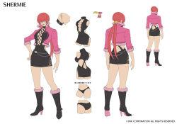 Rule 34 | ass, bikini, black bikini, boots, breasts, butt crack, cleavage, dress, earrings, heart, heart earrings, high heel boots, high heels, highres, jewelry, large breasts, long hair, navel, official art, ponytail, red hair, shermie (kof), snk, swimsuit, the king of fighters, the king of fighters xv, twintails